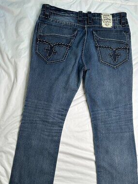 Rock Revival Jeans Mens 38x32 Dark Wash Denim Whisker Kingsley Straight CLEAN